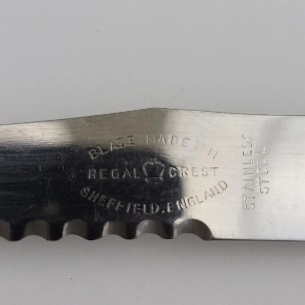 6 Vtg Regal Crest Steak Knives Sheffield England Stag Type Handles Stainless